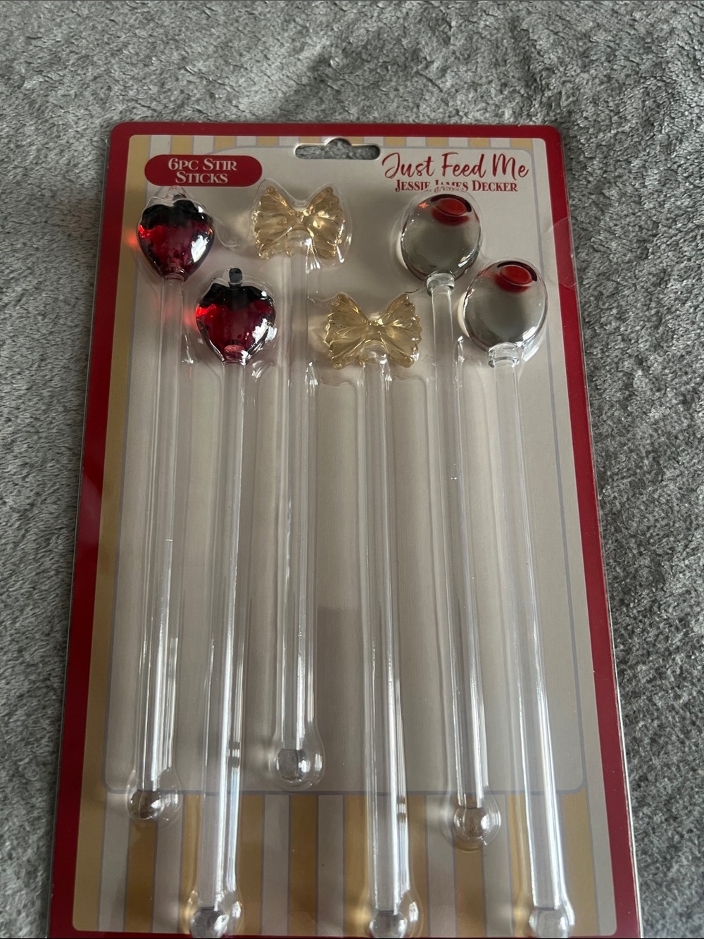 Just Feed Me Jessie James Decker 6pc Decorative Stir Sticks - Red, Gold, Clear